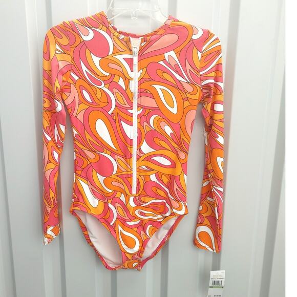 Michael Kors Swimsuit One Piece Zip Front Retro Long Sleeve Sz 8 NWT - Picture 1 of 5
